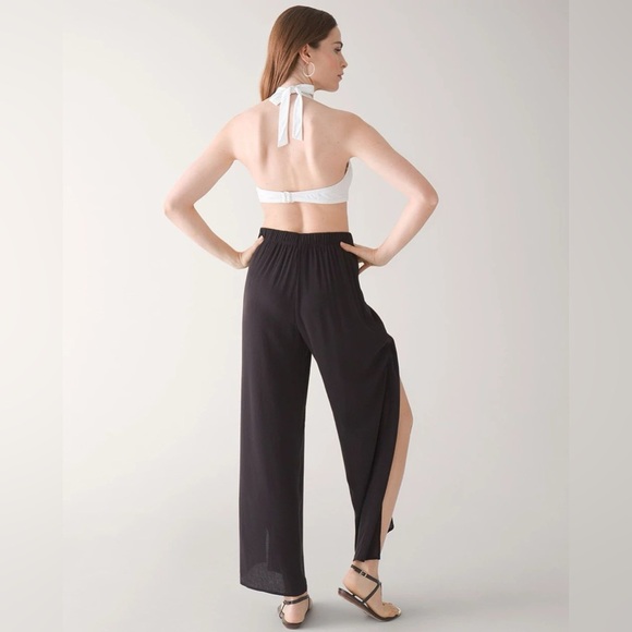 White House Black Market Tie-Front Wrap Beach/Swim Pants Black with Leg Slit Sm - Picture 4 of 15